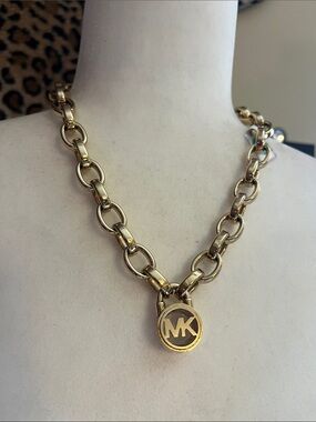 Michael Kors Polished Gold MK Charm Link Necklace